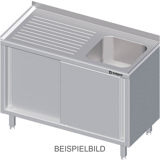 Stalgast - Spülschrank mit Schiebetüren, 1500x600x850 mm, mit einem Becken rechts, mit Aufkantung, verschweißt - GastroDeals